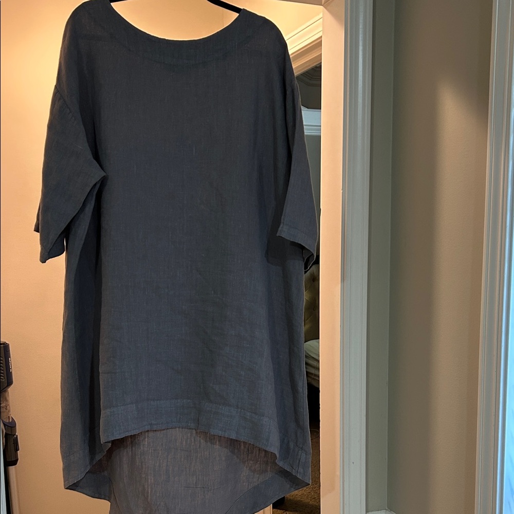 bryn Walker Grey/Blue High Low Dress 100% Linen Size S